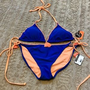 Blue and orange bathing suit
